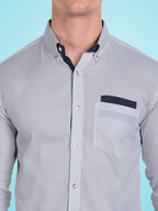 Men's Casual Full Sleeve Silver Button Shirt in White by BLUE ROBED, side view