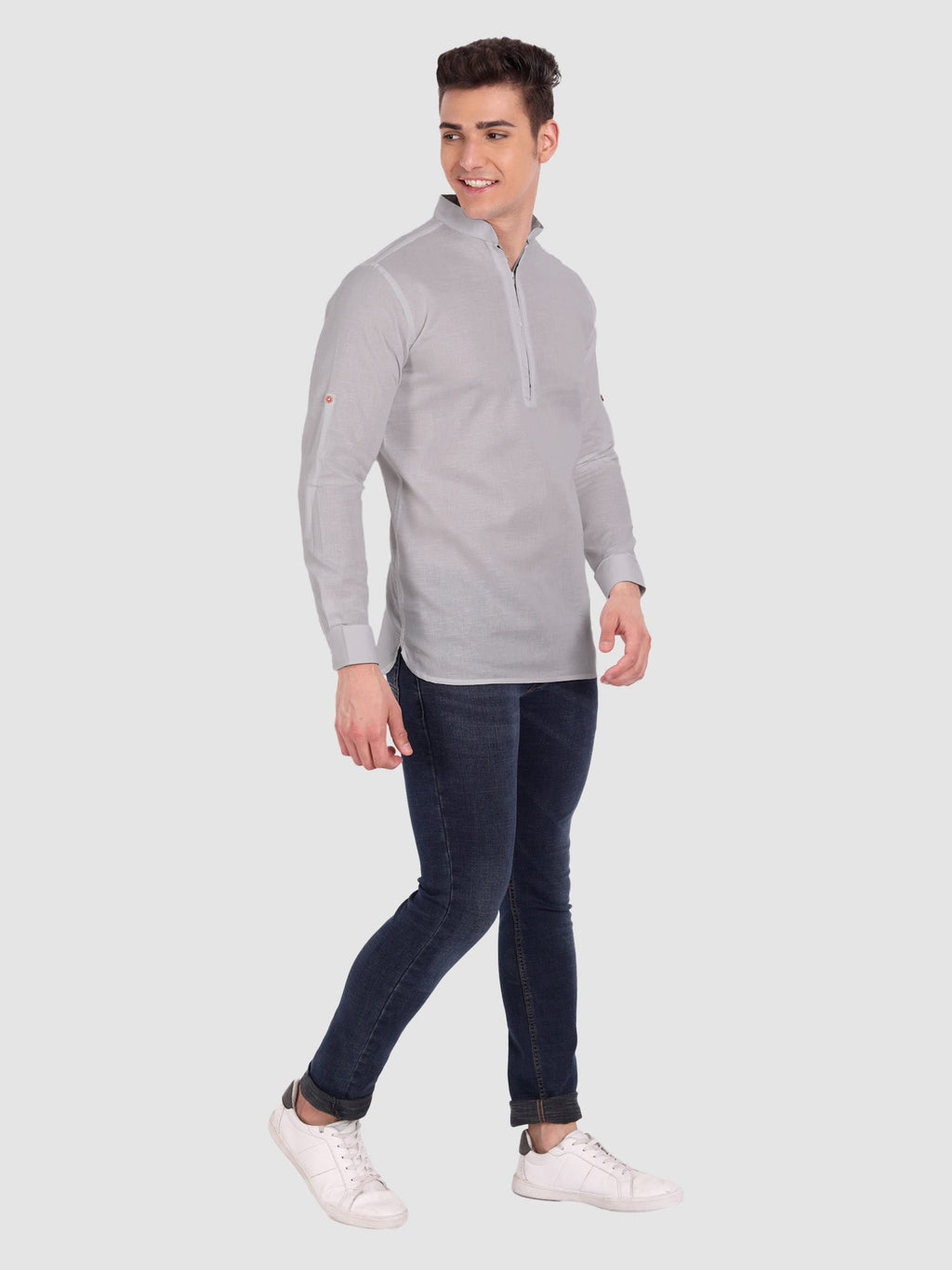 BLUE ROBED men's Casual ZIP Style Full Sleeve Cotton Kurta in Grey view 20