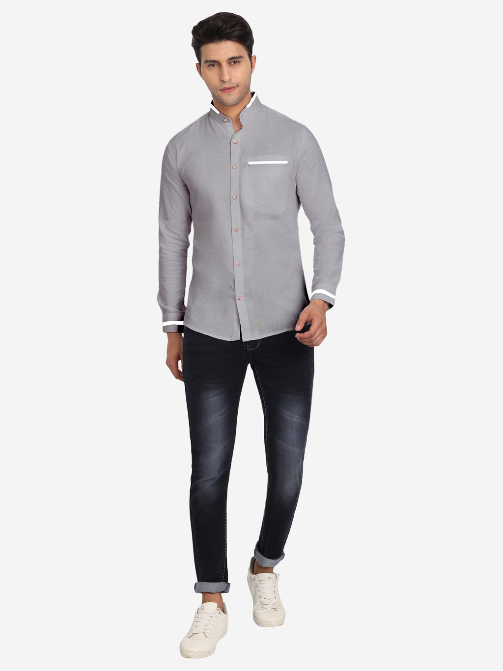 Men's Casual Shirt Full Sleeve Oxford Design Shirt in Black by BLUE ROBED, detail view