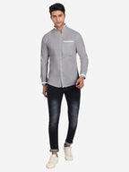 Men's Casual Shirt Full Sleeve Oxford Design Shirt in Black by BLUE ROBED, detail view