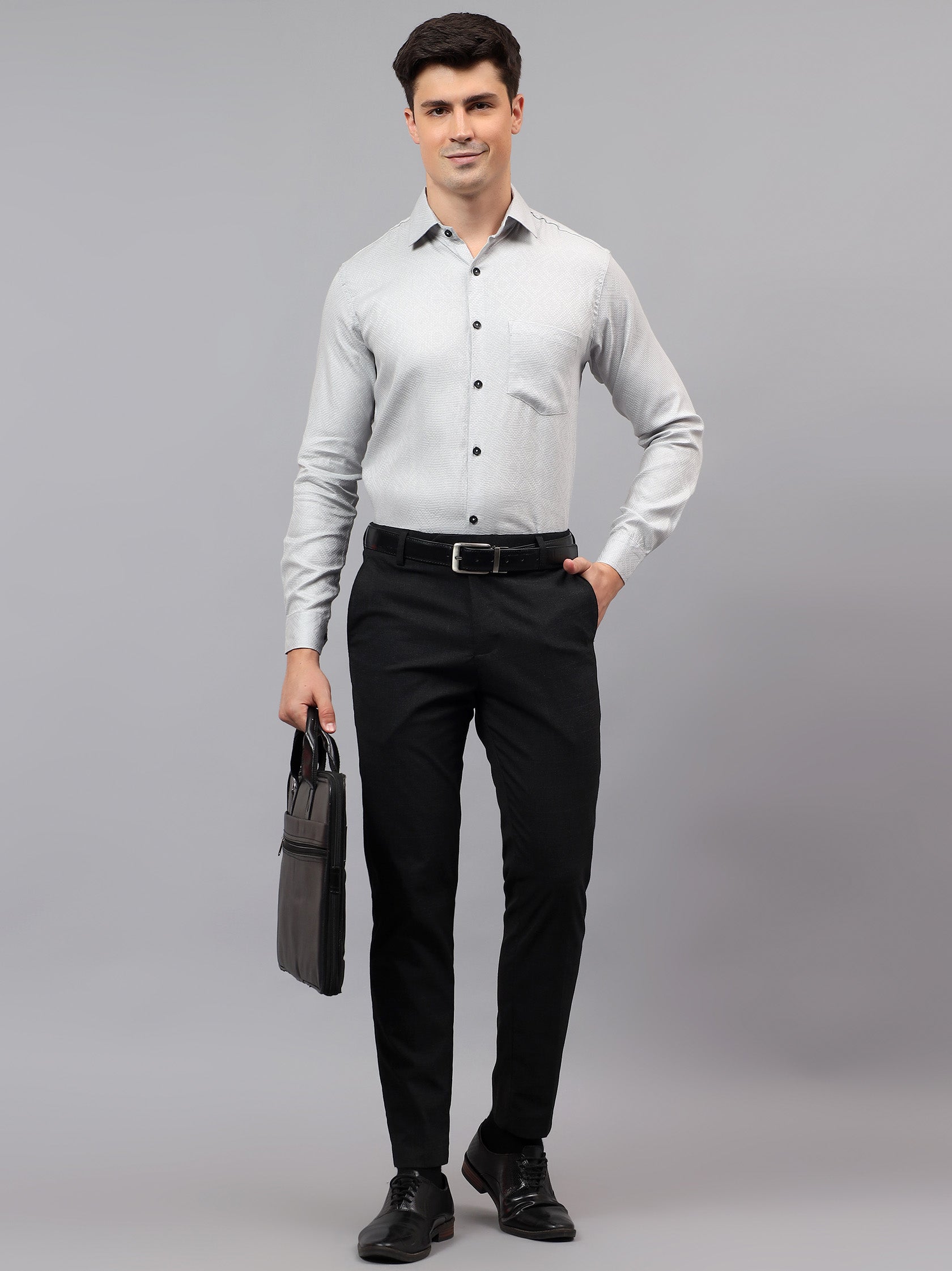 Men's Full Sleeve Spread Collar Premium Casual Shirt for Men in Black by BLUE ROBED, detail view