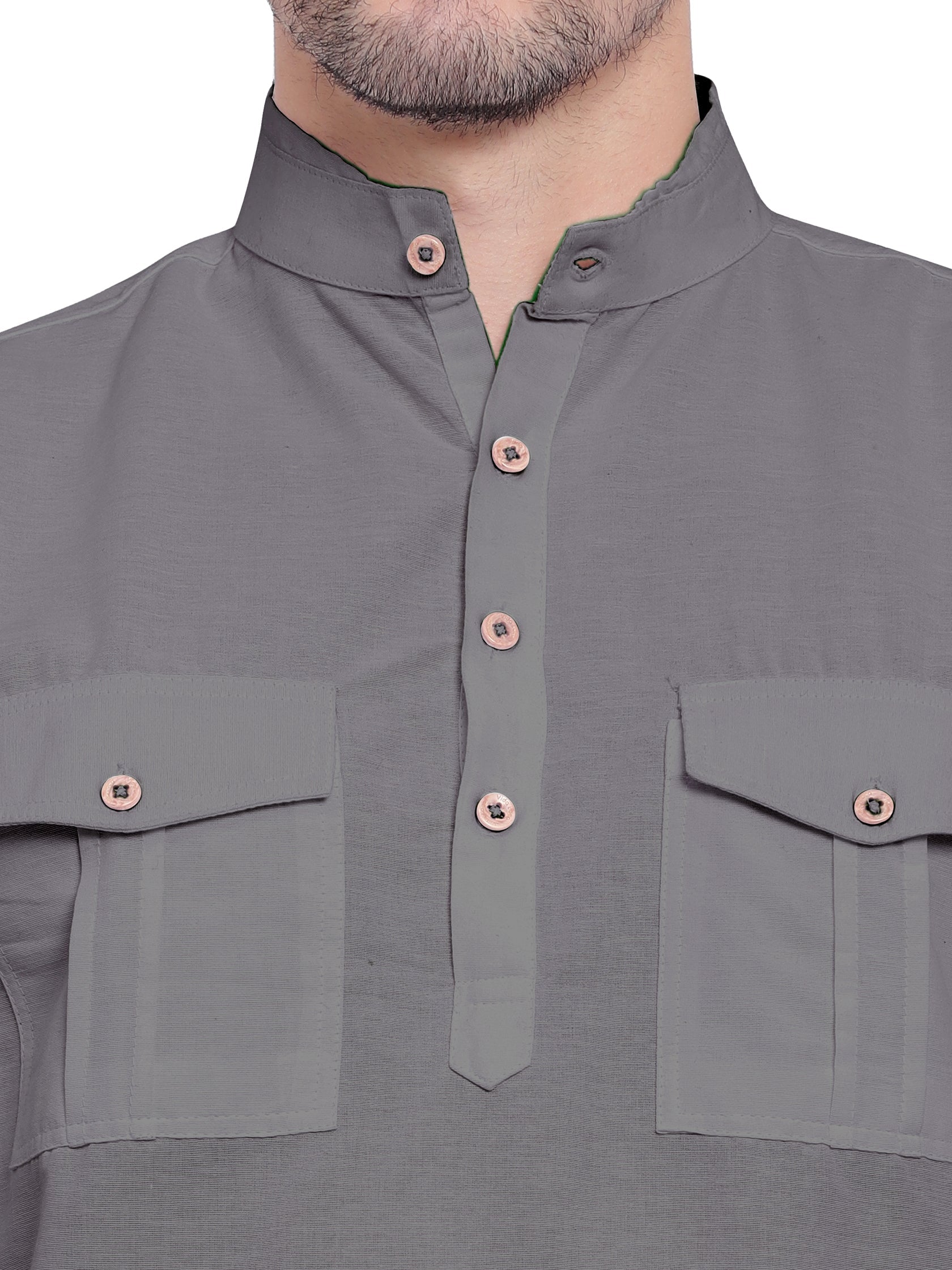 BLUE ROBED men's Casual Slim Fit Full Sleeve Double Pocket Cotton Kurta in Grey view 61