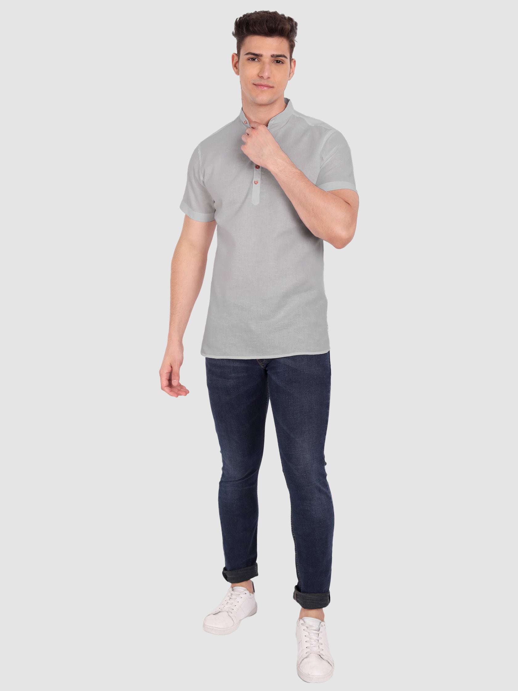 BLUE ROBED men's Half Sleeve Casual Cotton Kurta Daily Wear in Grey view 31