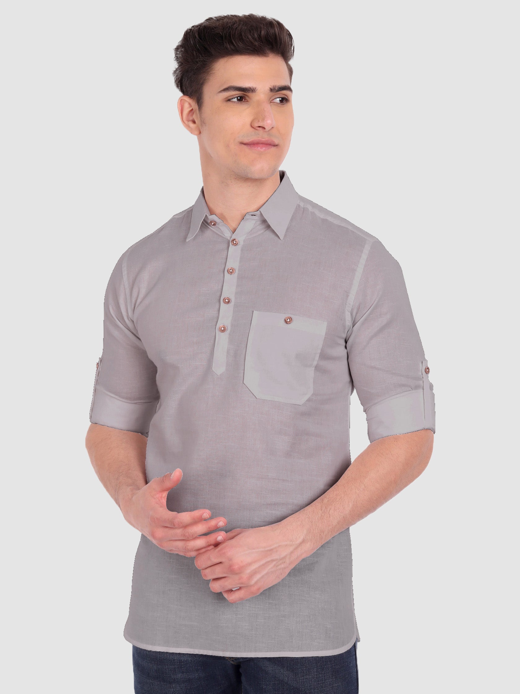 BLUE ROBED men's Full Sleeve Casual Cotton Kurta in Grey view 30