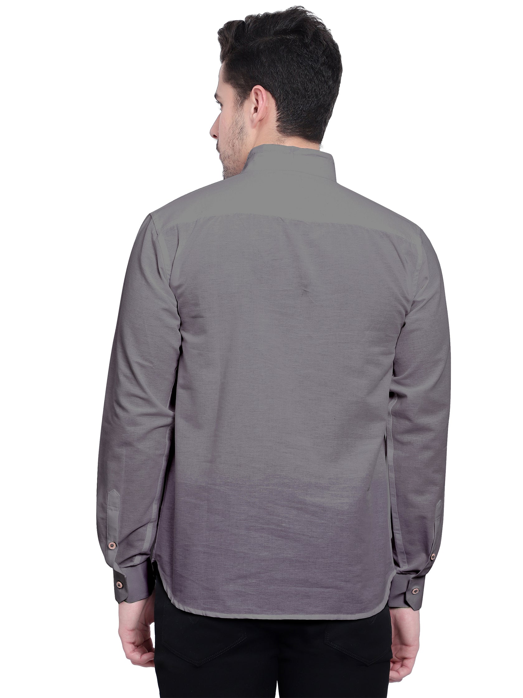 BLUE ROBED men's Casual Slim Fit Full Sleeve Double Pocket Cotton Kurta in Grey view 62
