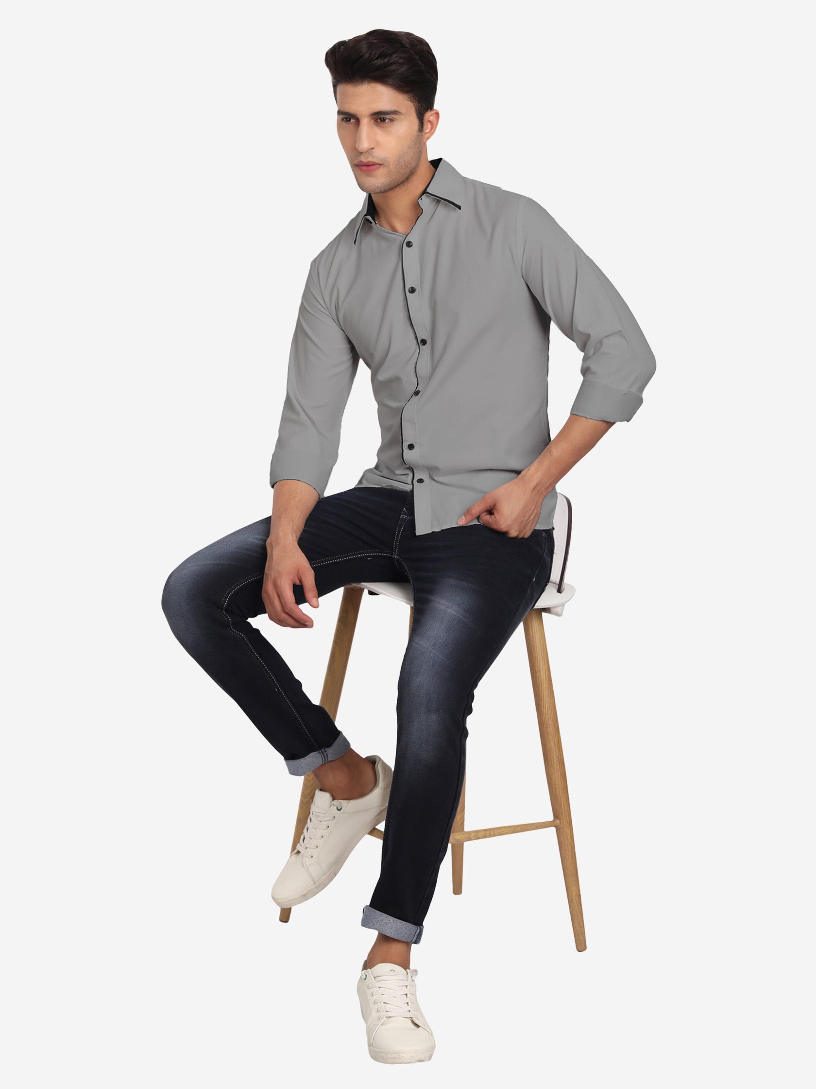 Men's Casual Full Sleeve XMan Shirt in White by BLUE ROBED, style view