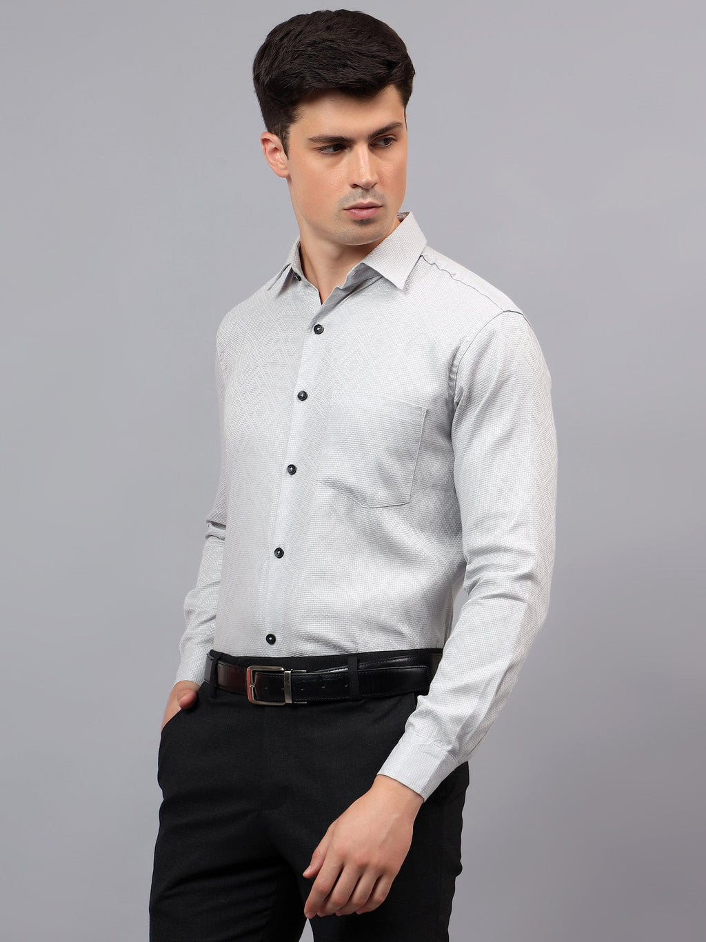 Men's Full Sleeve Spread Collar Premium Casual Shirt for Men in Black by BLUE ROBED, style view