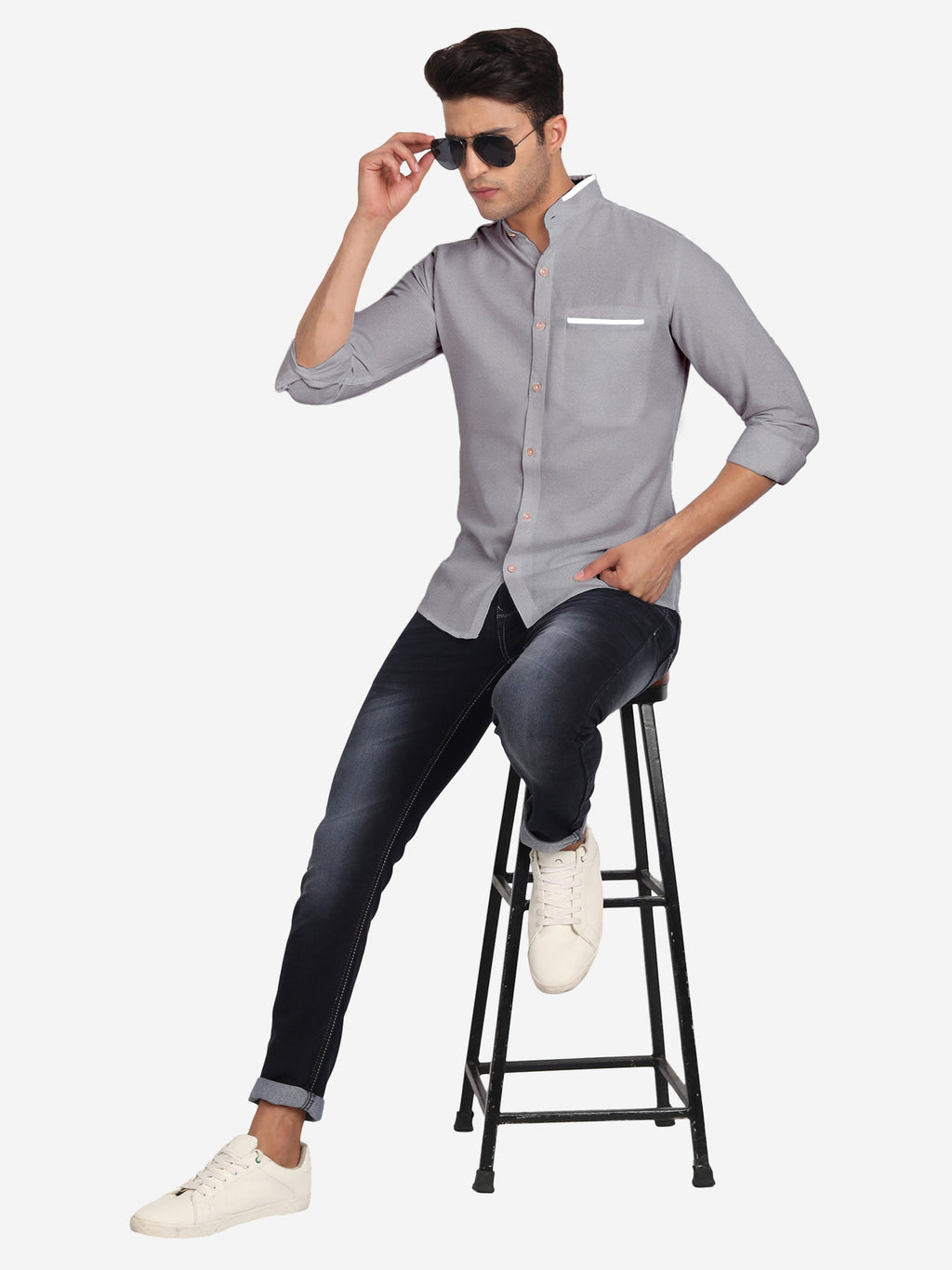 Men's Casual Shirt Full Sleeve Oxford Design Shirt in Black by BLUE ROBED, style view