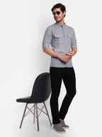 BLUE ROBED men's Casual Slim Fit Full Sleeve Double Pocket Cotton Trendy Kurta in Grey view 55