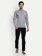 BLUE ROBED men's Casual Slim Fit Full Sleeve Double Pocket Cotton Trendy Kurta in Grey view 56