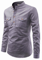 BLUE ROBED men's Casual Slim Fit Full Sleeve Double Pocket Cotton Kurta in Grey view 36