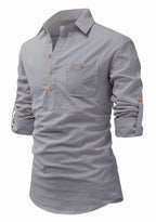 BLUE ROBED men's Full Sleeve Casual Cotton Kurta in Grey view 33