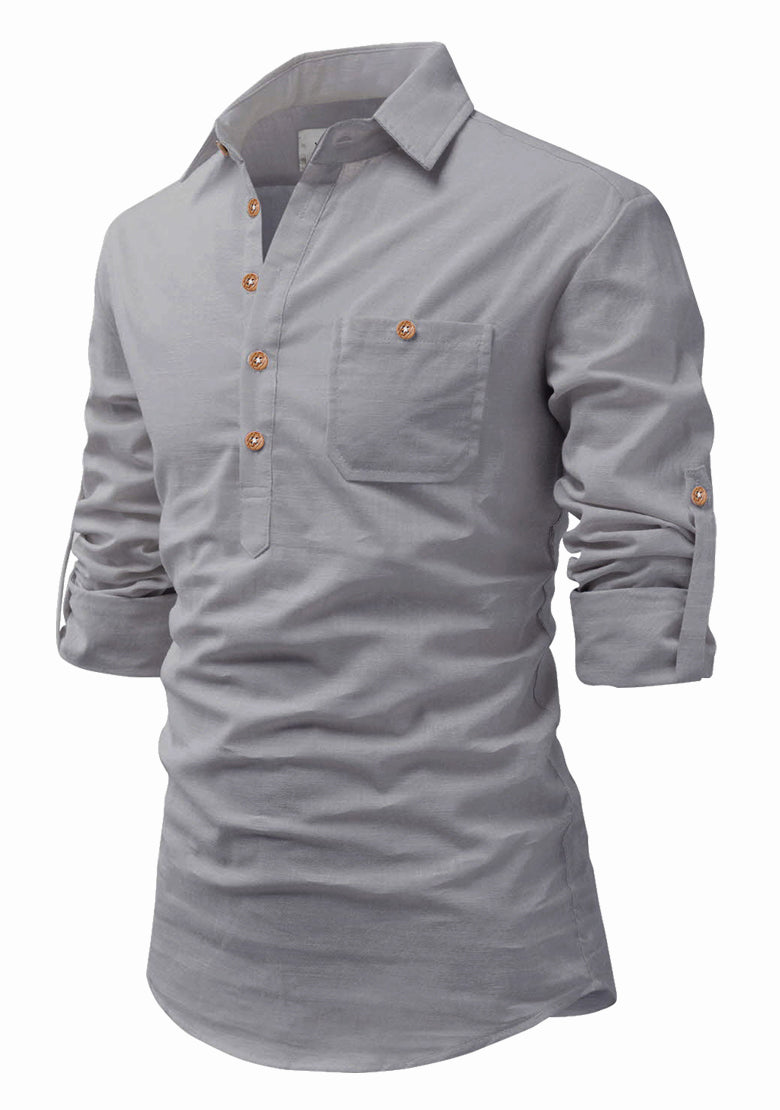 BLUE ROBED men's Full Sleeve Casual Cotton Kurta in Grey view 33