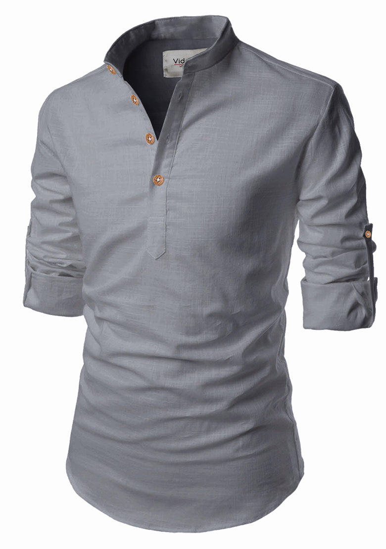 BLUE ROBED men's Casual Slim Fit Full Sleeve Kurta in Grey view 22