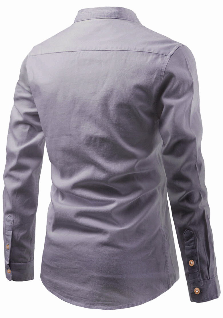BLUE ROBED men's Casual Slim Fit Full Sleeve Double Pocket Cotton Kurta in Grey view 37