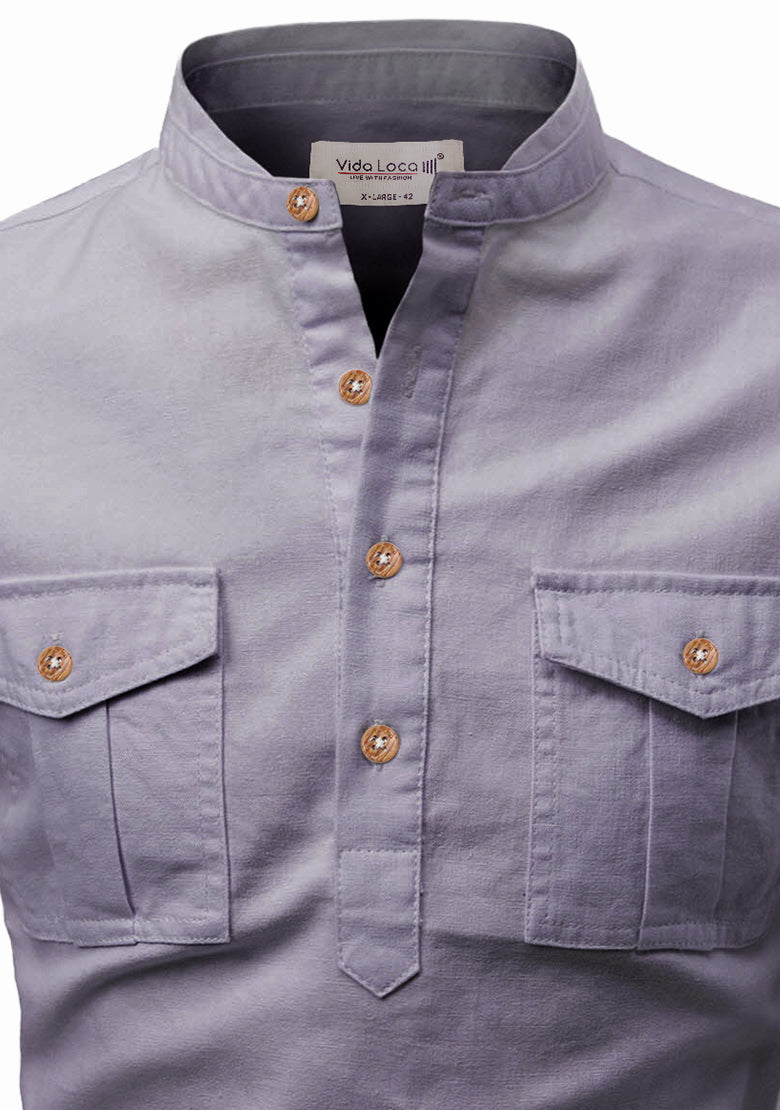BLUE ROBED men's Casual Slim Fit Full Sleeve Double Pocket Cotton Kurta in Grey view 38