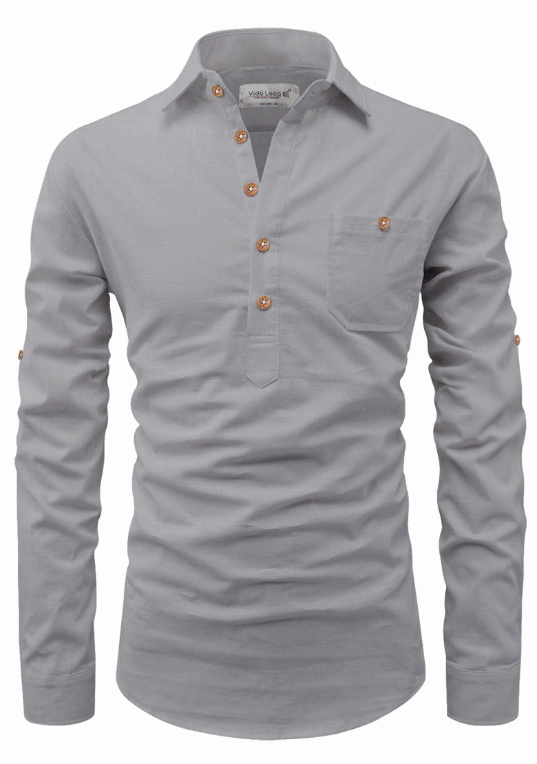 BLUE ROBED men's Full Sleeve Casual Cotton Kurta in Grey view 35
