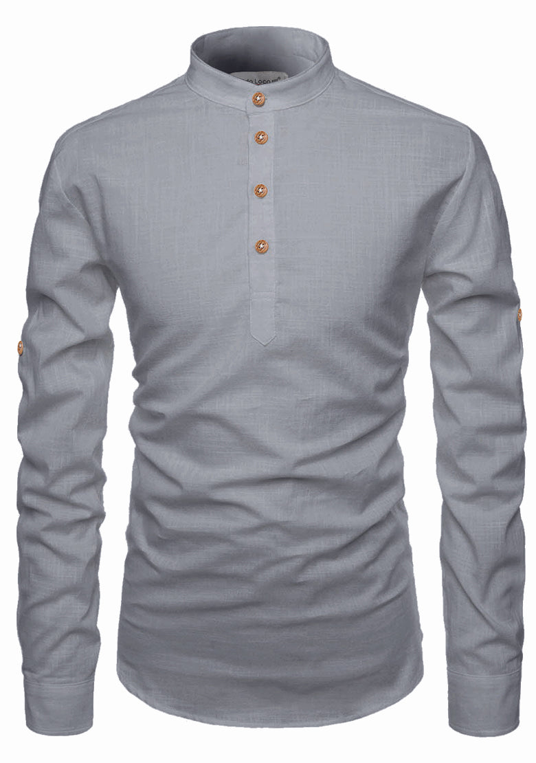 BLUE ROBED men's Casual Slim Fit Full Sleeve Kurta in Grey view 24