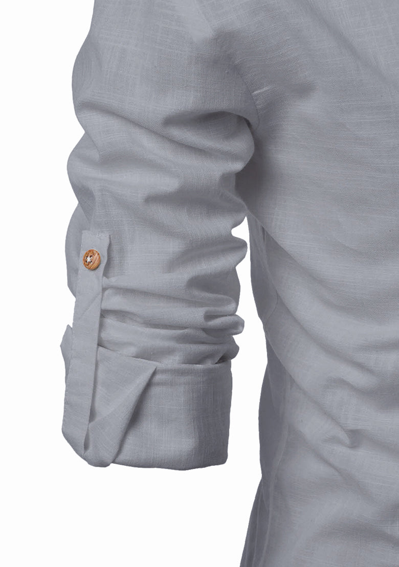 BLUE ROBED men's Casual Slim Fit Full Sleeve Kurta in Grey view 26