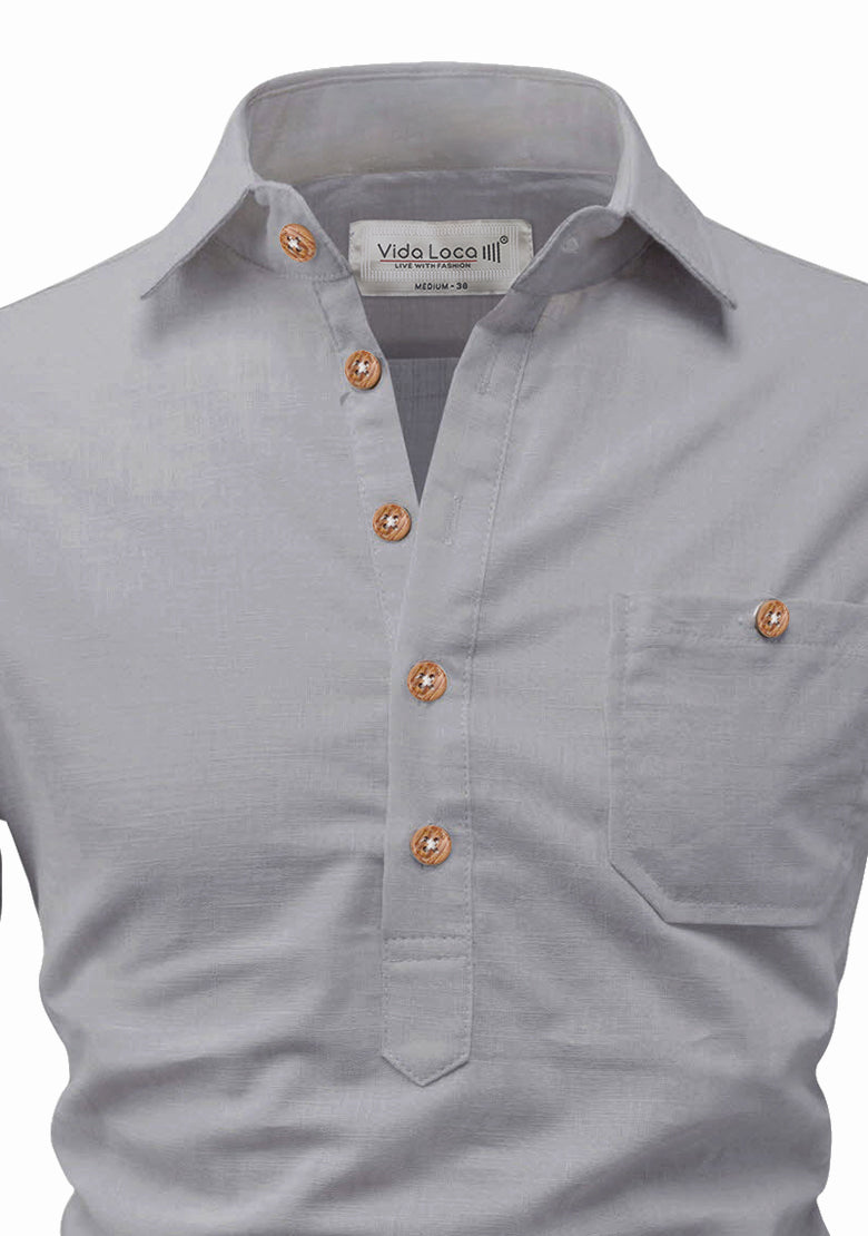 BLUE ROBED men's Full Sleeve Casual Cotton Kurta in Grey view 38