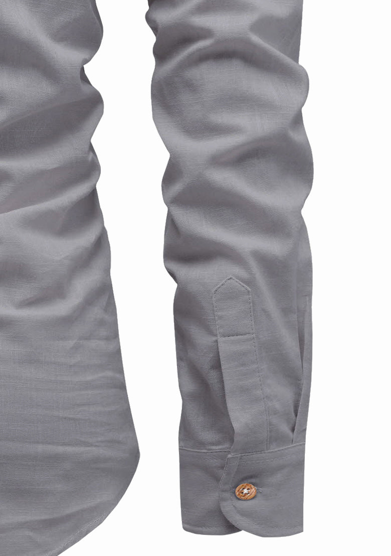 BLUE ROBED men's Full Sleeve Casual Cotton Kurta in Grey view 40