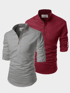 BLUE ROBED men's Casual Slim Fit Full Sleeve Cotton Kurta (Pack 2) in Grey view 4