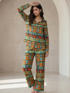 Women's Two Piece Set, Baby Green, Shirts with Wide Leg Trousers, Full Sleeve
