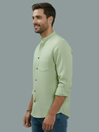 Full Sleeve Chinese Collar Cotton Slim Shirt for Men and Boys in Shirt For Men And Pink by BLUE ROBED, detail view