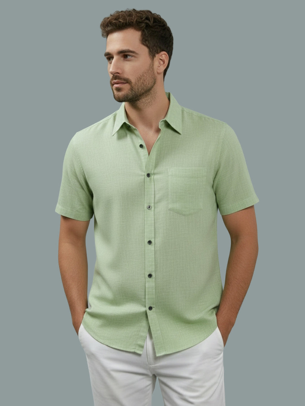 Half Sleeve Spread Collar Cotton Slim Shirt for Men and Boys in Shirt For Men And Yellow by BLUE ROBED, fit view