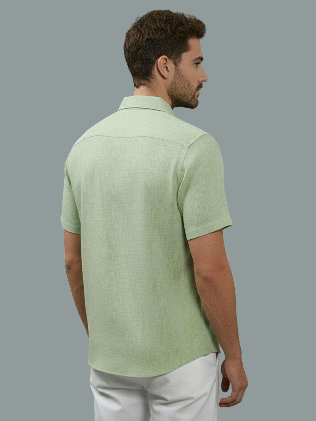 Half Sleeve Spread Collar Cotton Slim Shirt for Men and Boys in Shirt For Men And Yellow by BLUE ROBED, back view