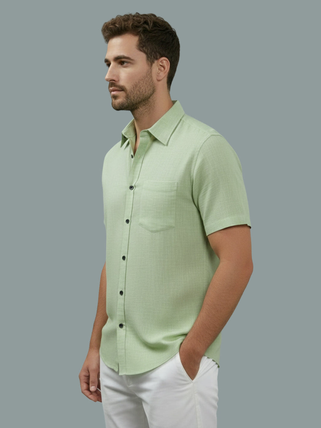 Half Sleeve Spread Collar Cotton Slim Shirt for Men and Boys in Shirt For Men And Yellow by BLUE ROBED, detail view