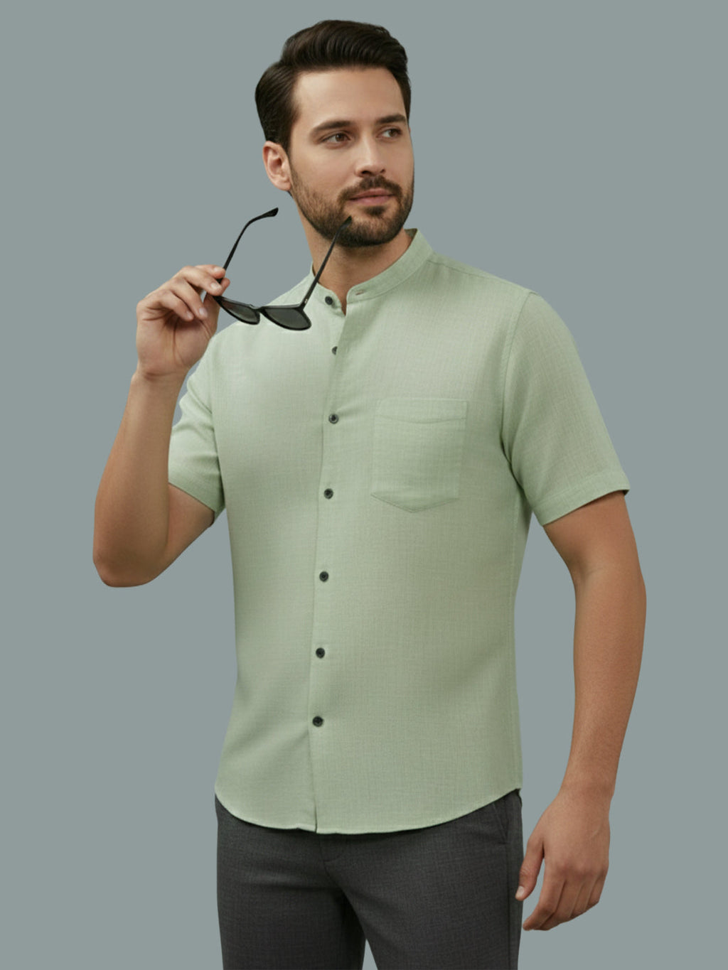 Half Sleeve Chinese Collar Cotton Slim Shirt for Men and Boys in Shirt For Men And White by BLUE ROBED, side view
