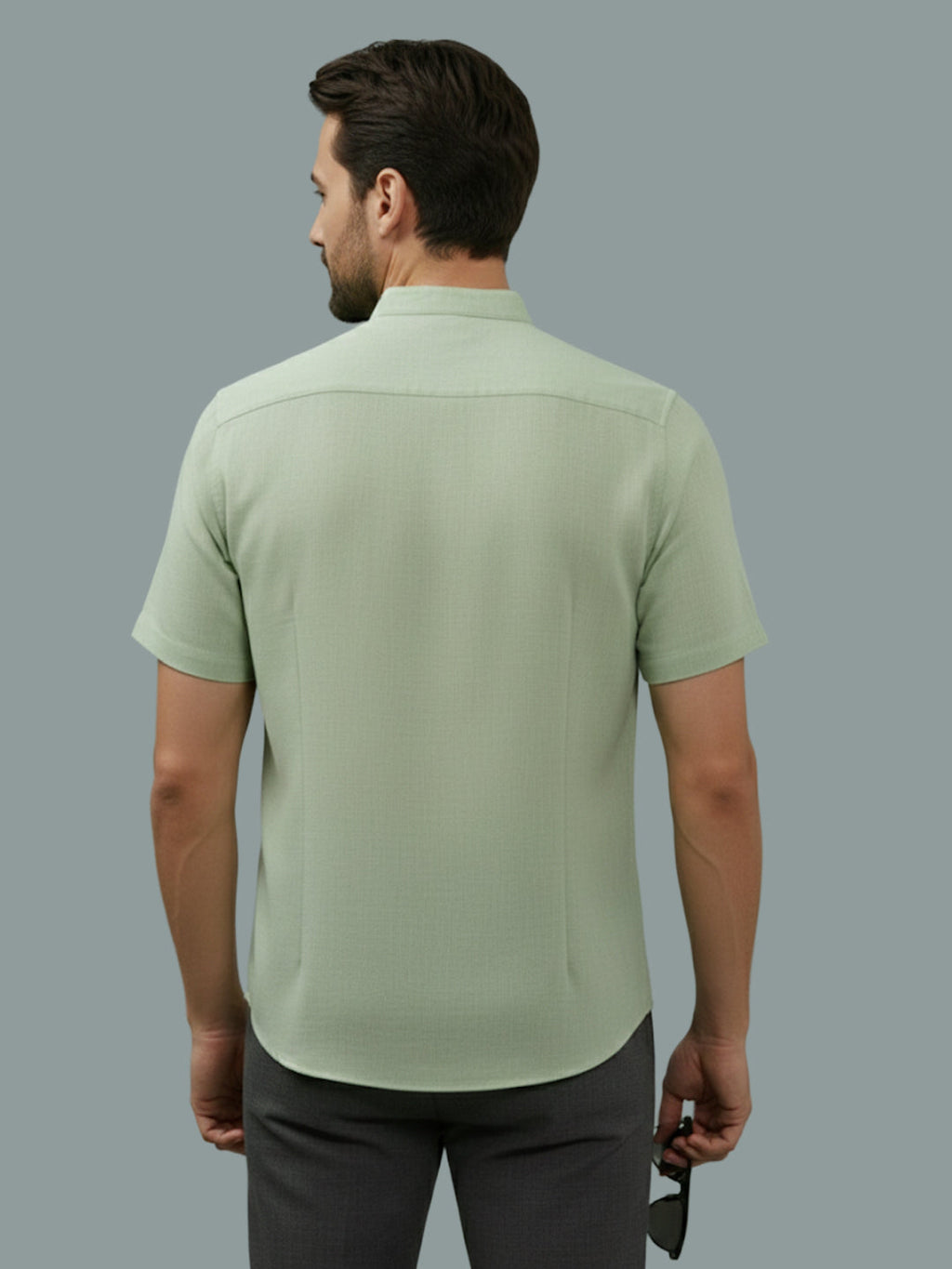 Half Sleeve Chinese Collar Cotton Slim Shirt for Men and Boys in Shirt For Men And White by BLUE ROBED, back view