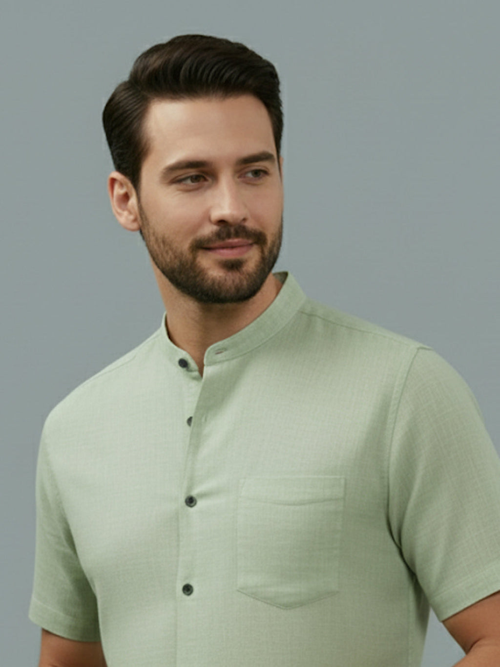Half Sleeve Chinese Collar Cotton Slim Shirt for Men and Boys in Shirt For Men And White by BLUE ROBED, style view
