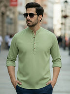 BLUE ROBED Full Sleeve Kurta for men Office Wear in LTGRN view 94