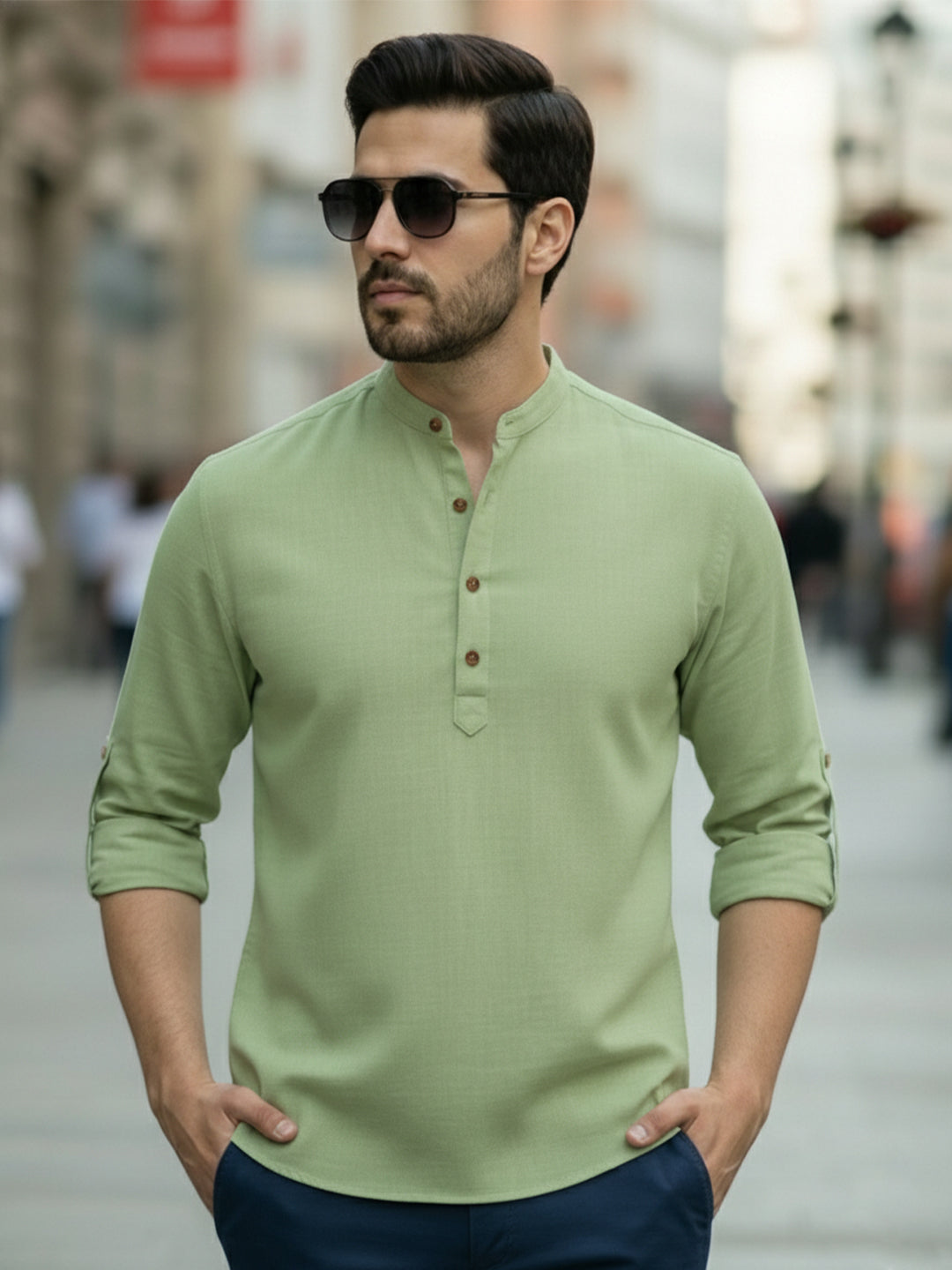 BLUE ROBED Full Sleeve Kurta for men Office Wear in LTGRN view 94
