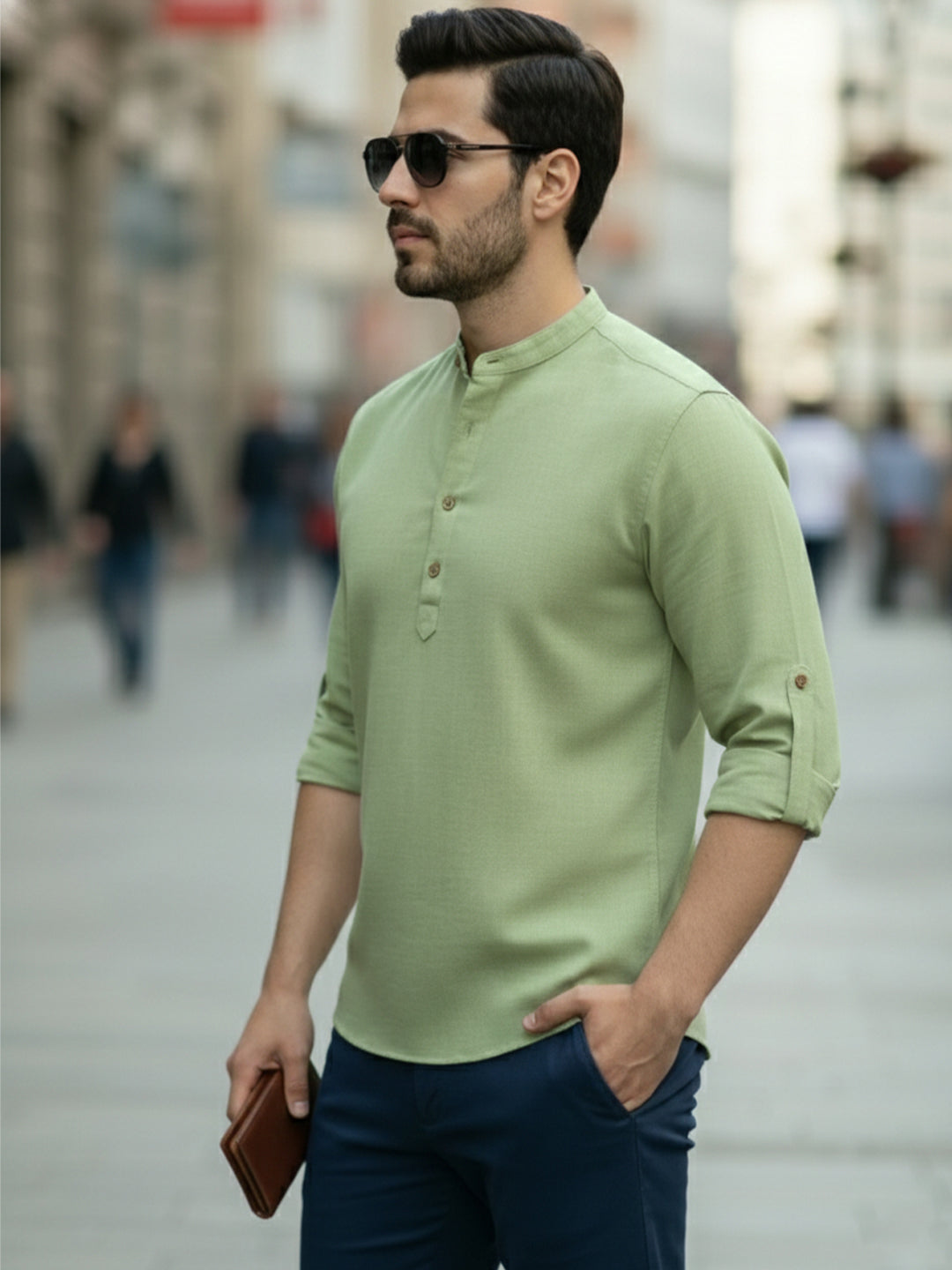 BLUE ROBED Full Sleeve Kurta for men Office Wear in LTGRN view 95