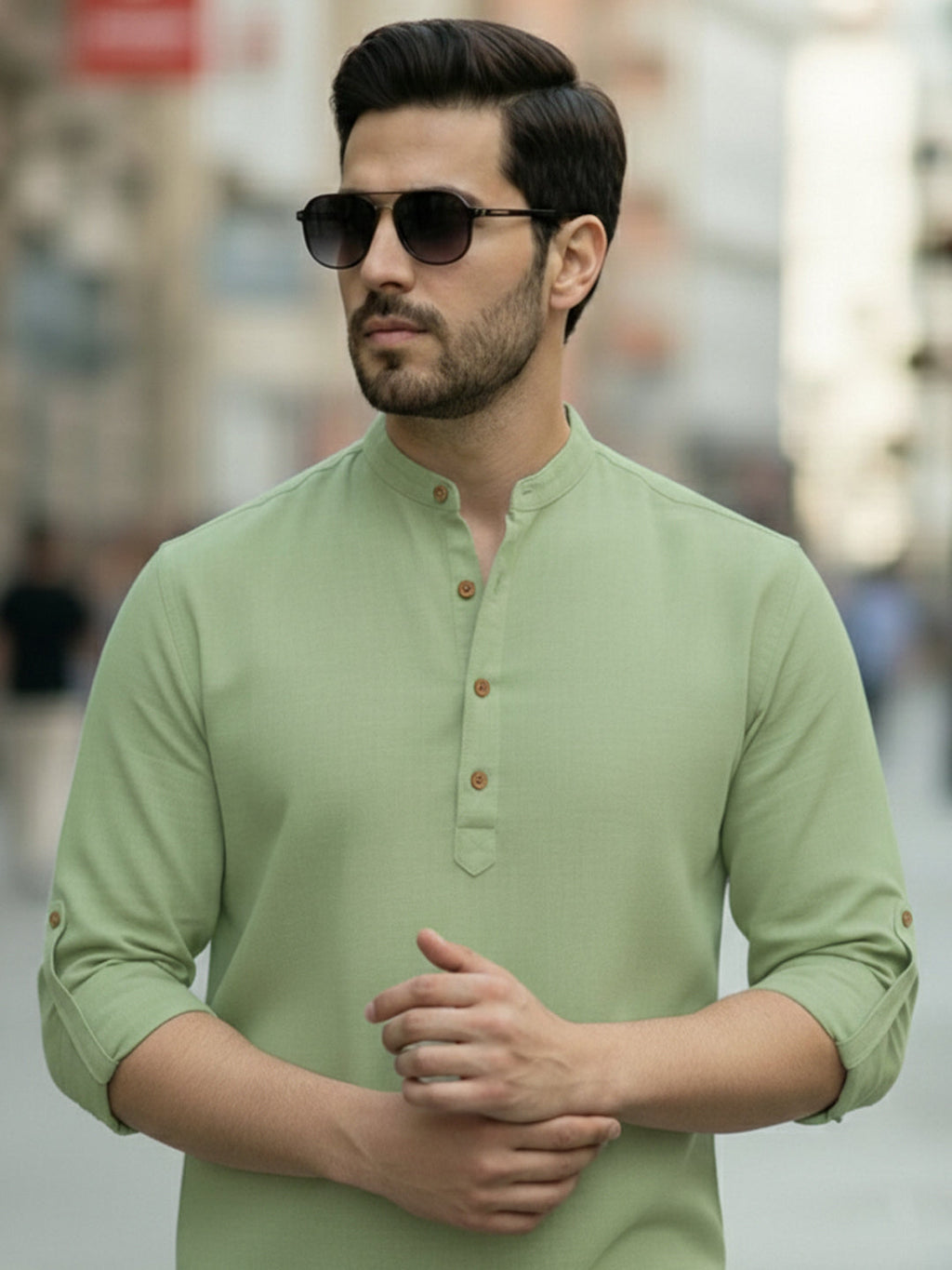 BLUE ROBED Full Sleeve Kurta for men Office Wear in LTGRN view 97