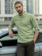 BLUE ROBED Full Sleeve Kurta for men Office Wear in LTGRN view 93