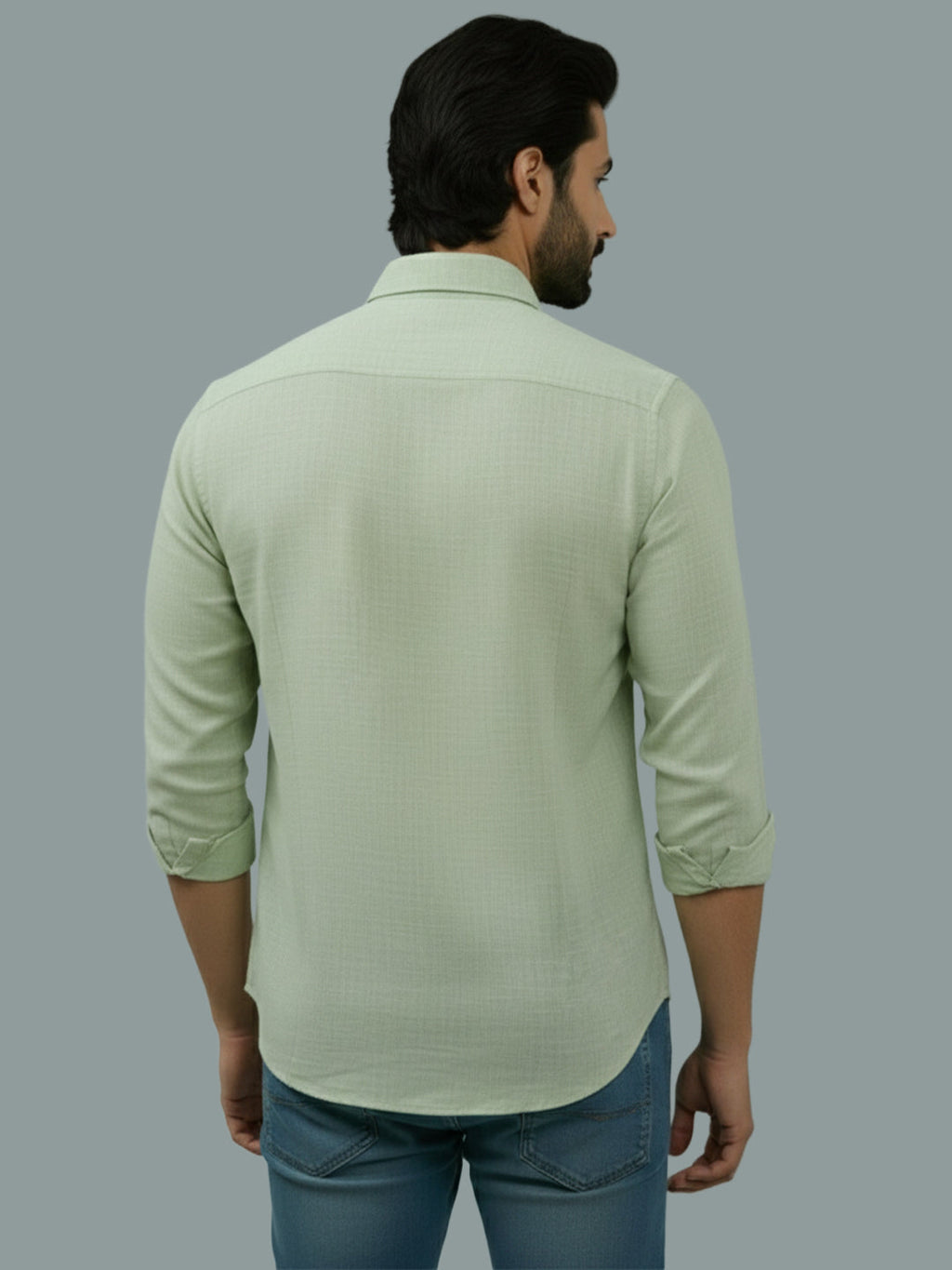 Full Sleeve Spread Collar Cotton Slim Shirt for Men and Boys in Shirt For Men And Green by BLUE ROBED, style view