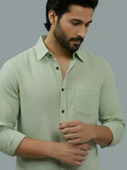 Full Sleeve Spread Collar Cotton Slim Shirt for Men and Boys in Shirt For Men And Green by BLUE ROBED, fit view