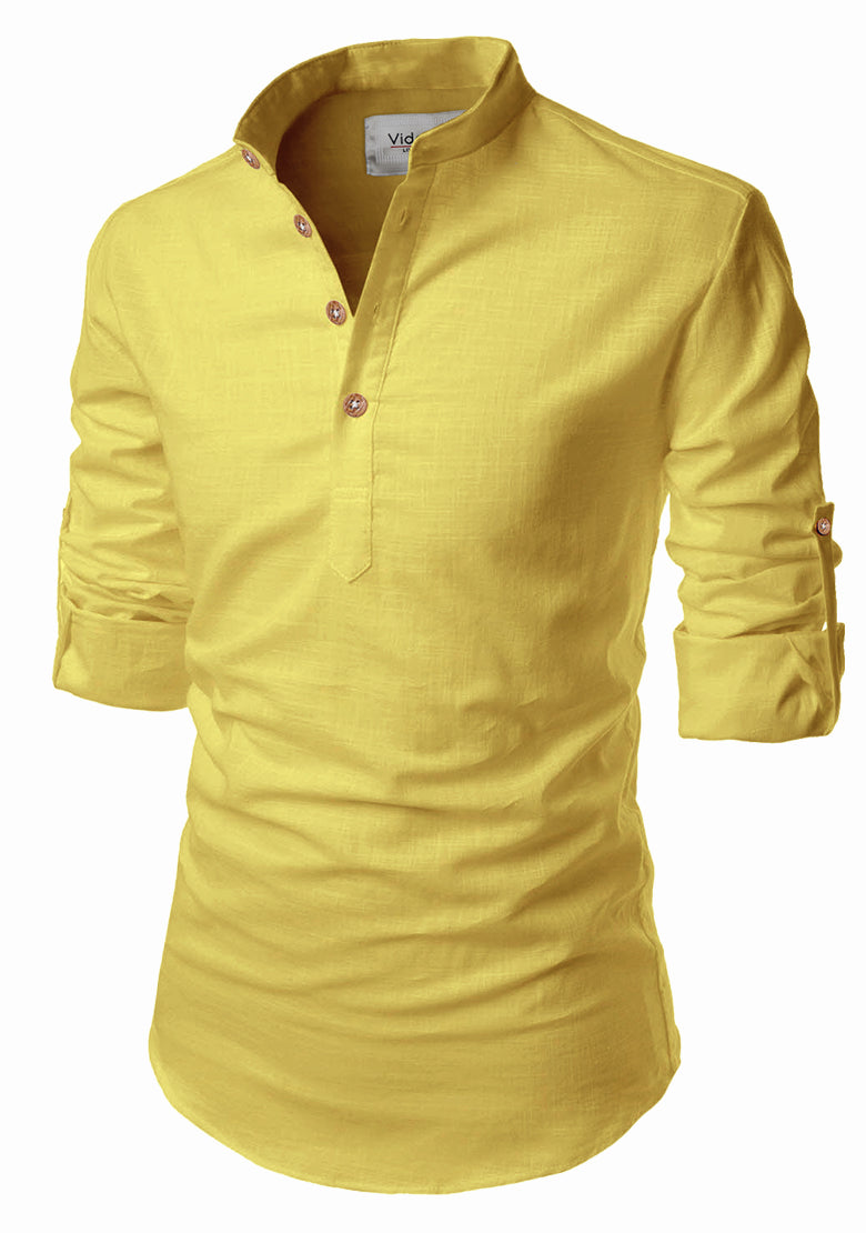 BLUE ROBED men's Casual Slim Fit Full Sleeve Kurta in Lemon view 123