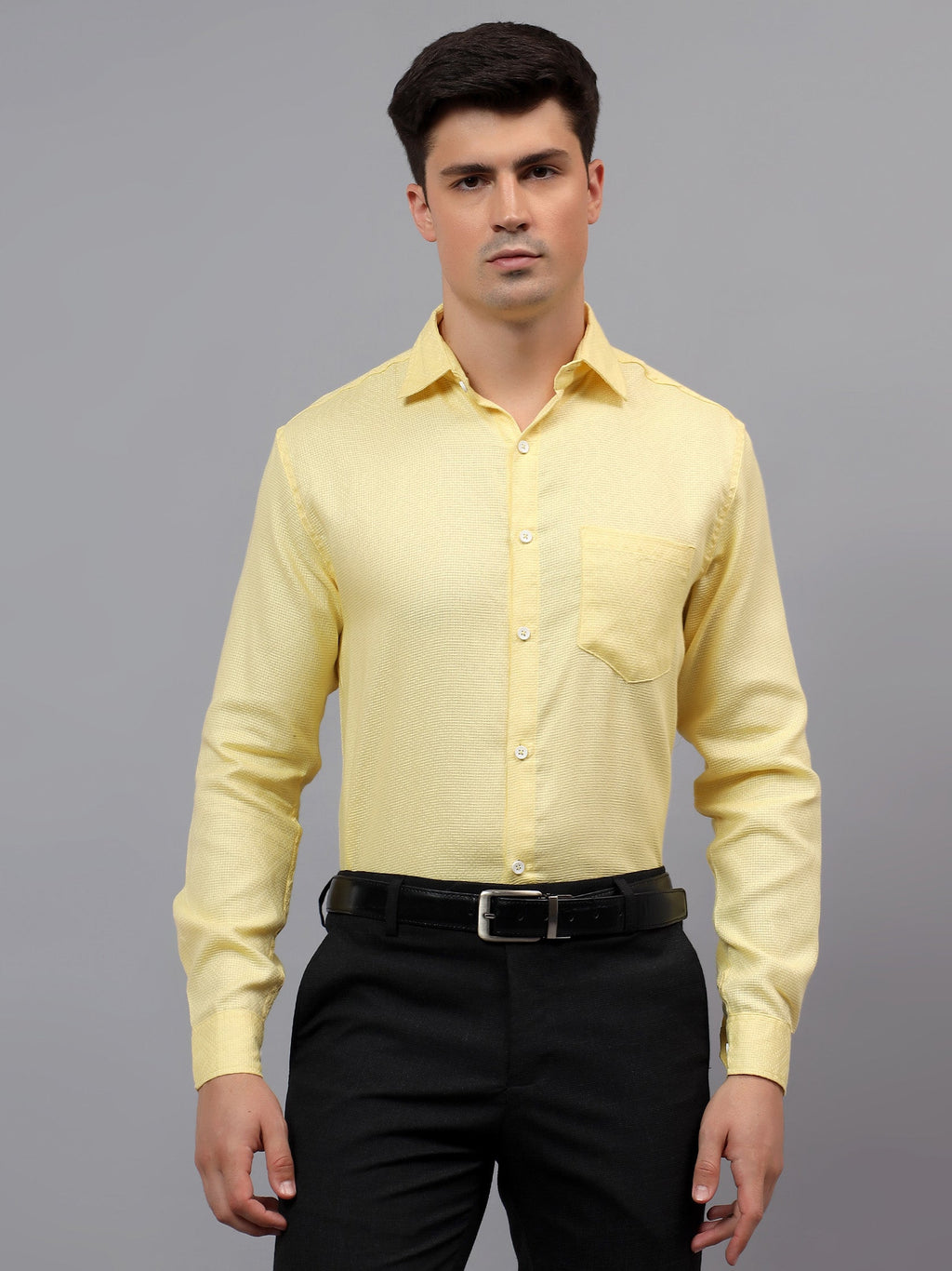 Men's Full Sleeve Spread Collar Premium Casual Shirt for Men in Black by BLUE ROBED, fabric detail