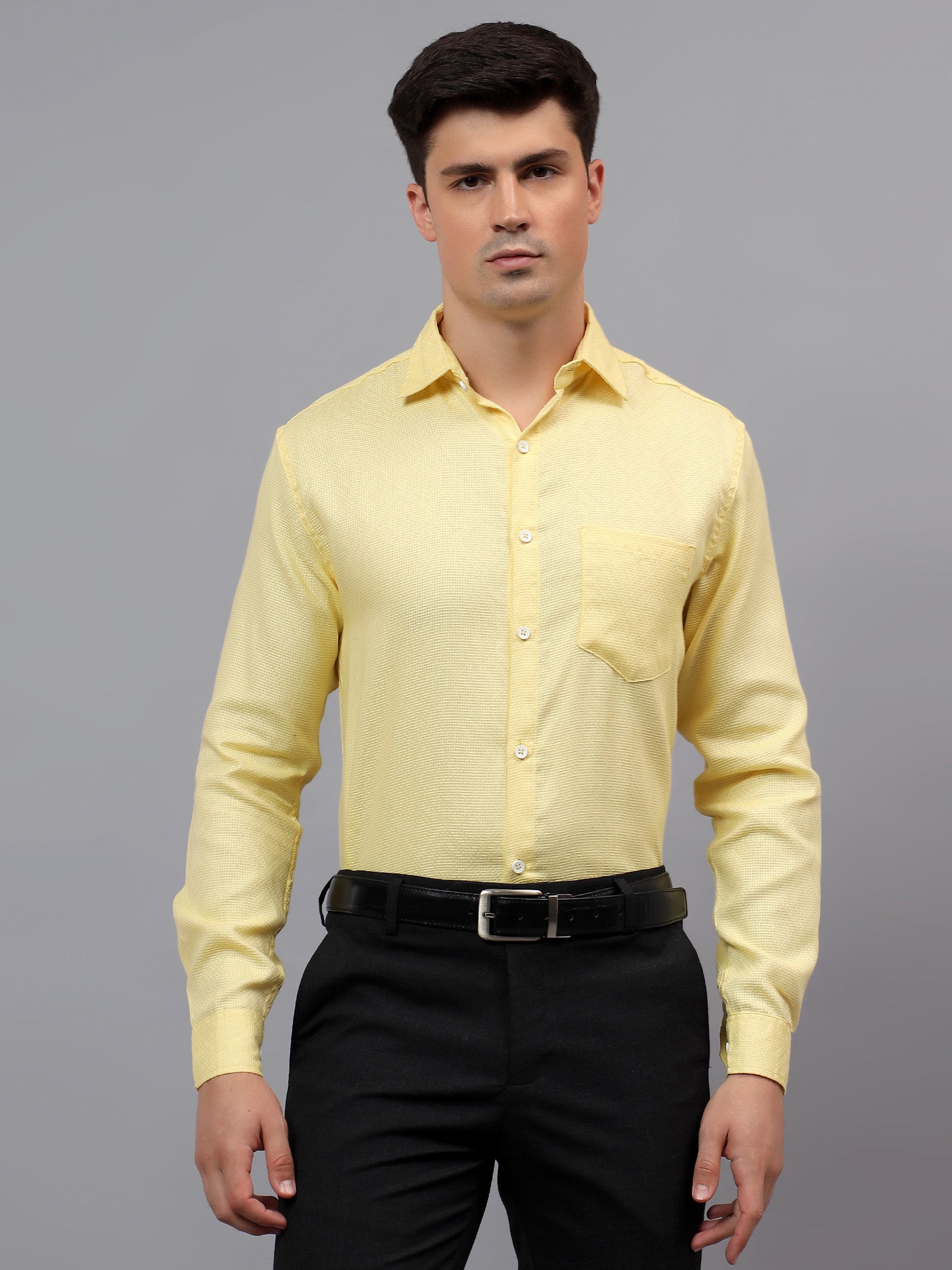 Men's Full Sleeve Spread Collar Premium Casual Shirt for Men in Black by BLUE ROBED, fabric detail