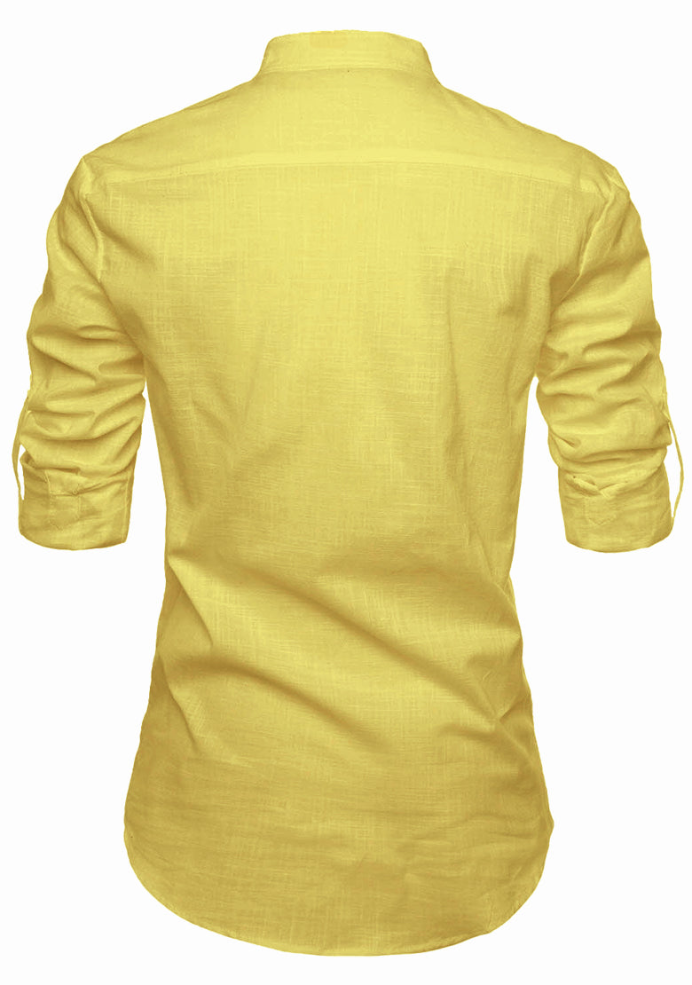 BLUE ROBED men's Casual Slim Fit Full Sleeve Kurta in Lemon view 124
