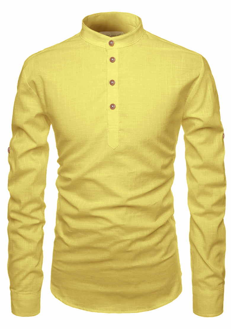 BLUE ROBED men's Casual Slim Fit Full Sleeve Kurta in Lemon view 125