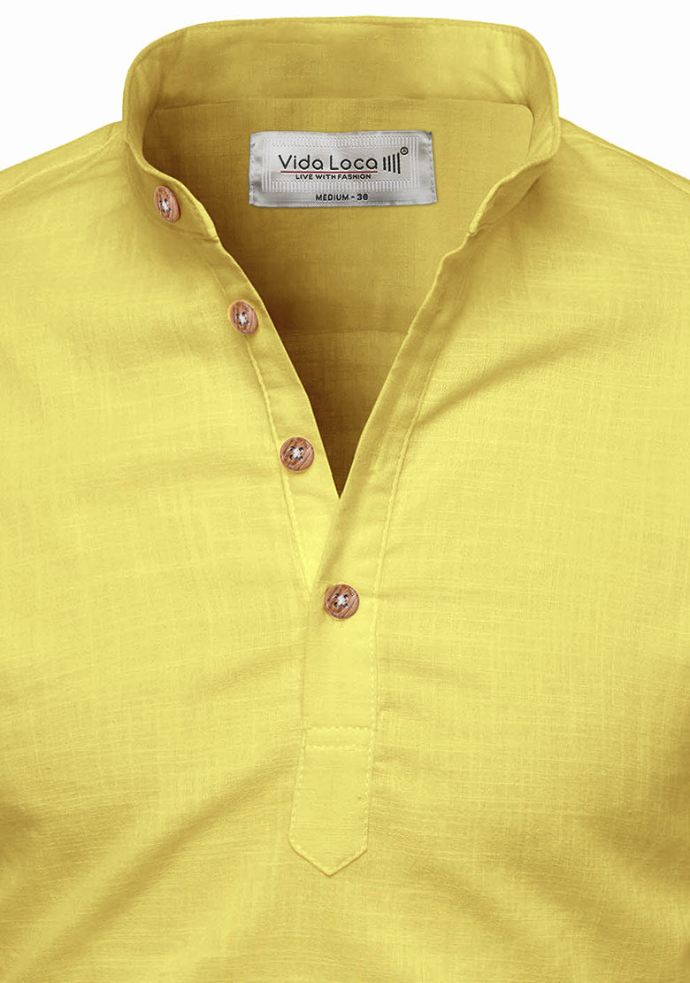 BLUE ROBED men's Casual Slim Fit Full Sleeve Kurta in Lemon view 126