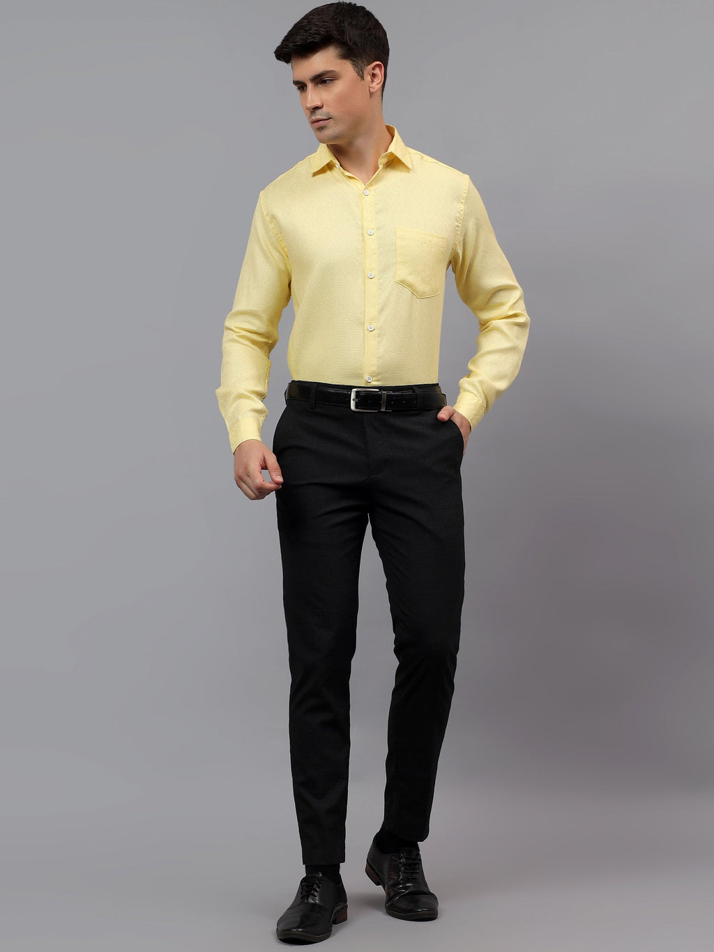 Men's Full Sleeve Spread Collar Premium Casual Shirt for Men in Black by BLUE ROBED, style view