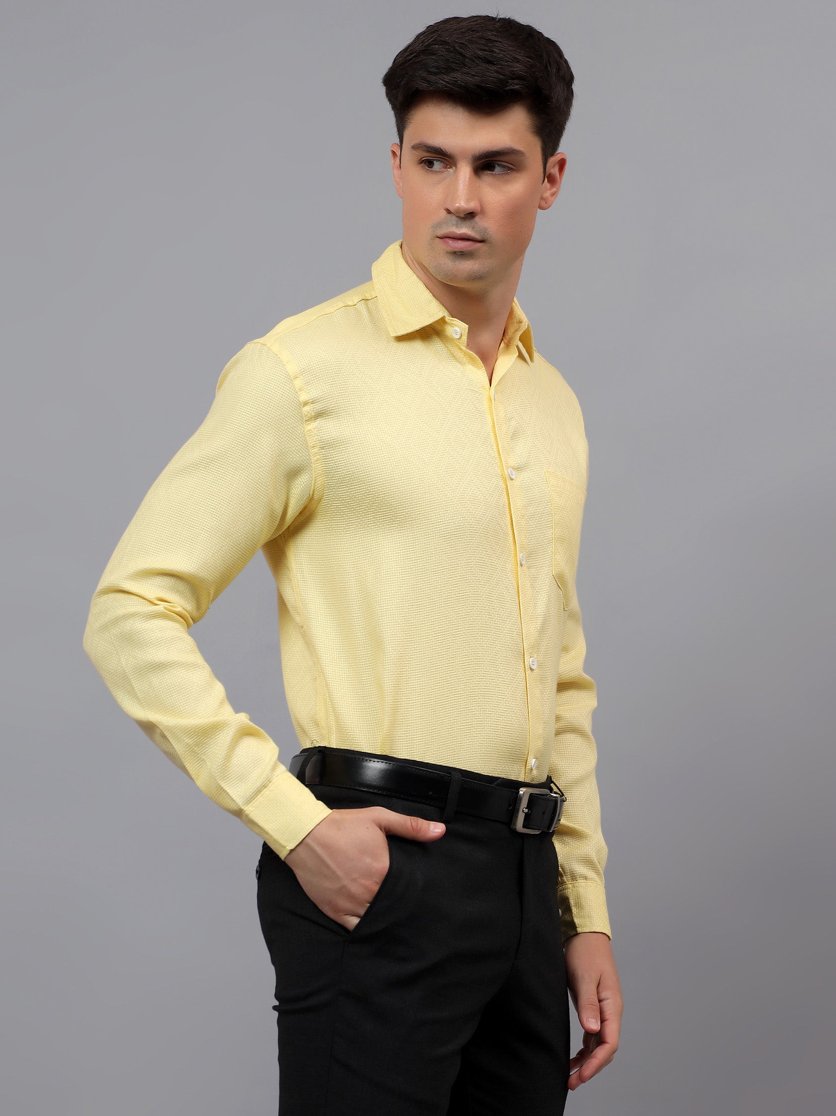 Men's Full Sleeve Spread Collar Premium Casual Shirt for Men in Black by BLUE ROBED, fabric detail