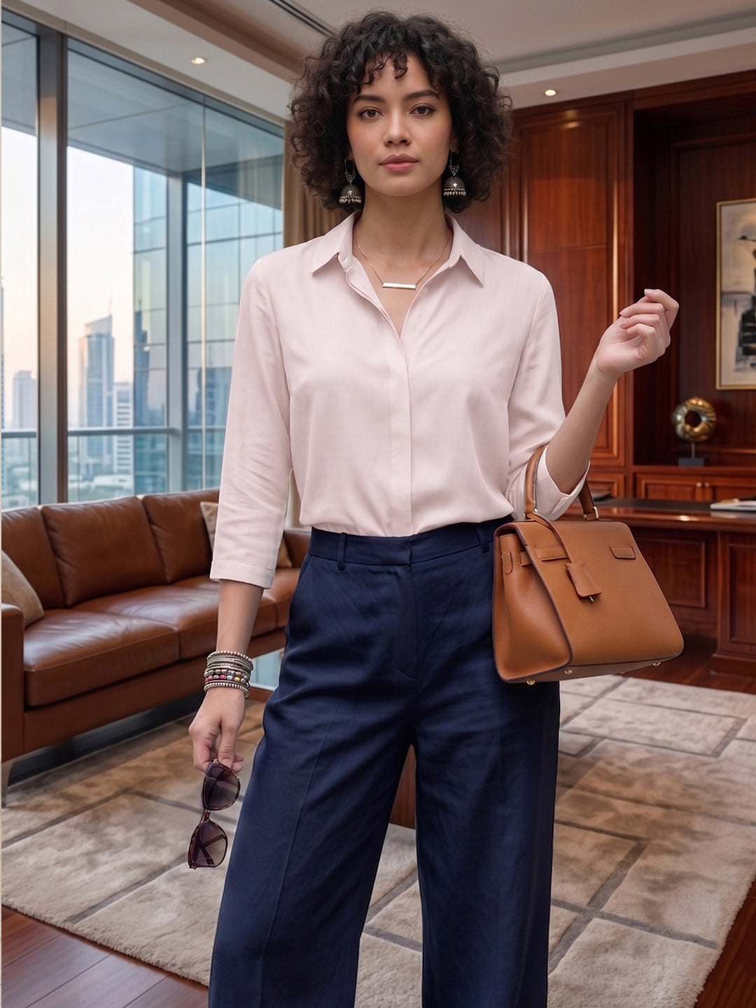 Women’s Solid Pink Casual Office Shirt – Viscose Rayon Fabric | 3/4th Sleeves